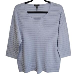 Eileen Fisher Women's Medium Blue Purple Ribbed Sweater 3/4 Sleeve Top Blouse